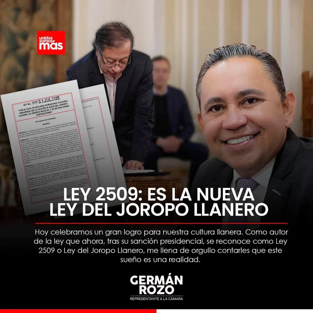 Pieza gráfica que anuncia la sanción de la Ley 2509 o Ley del Joropo Llanero